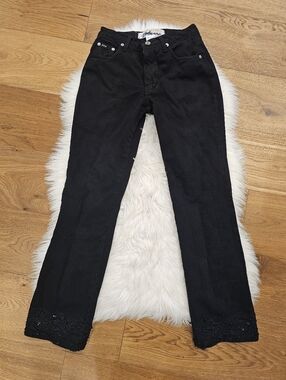 Vintage Black Women's Jeans with Embroidered Hem